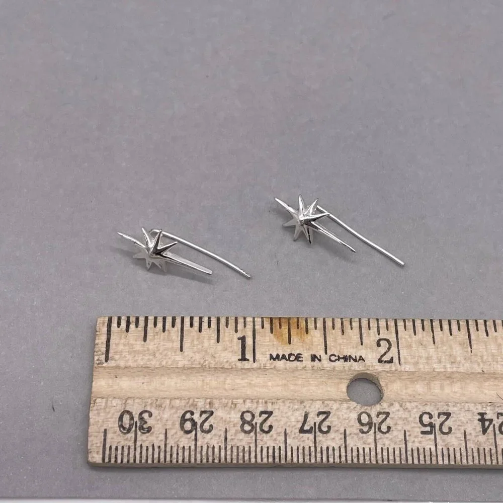 925 Sterling Silver Star Burst Climber Earrings - Picture 4 of 5